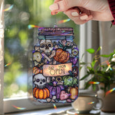 Halloween Jar Acrylic Suncatcher, Stained Glass Style Spooky Pumpkins and Skulls with “Do Not Open†Sign, Creepy Window Hanging Décor Gift